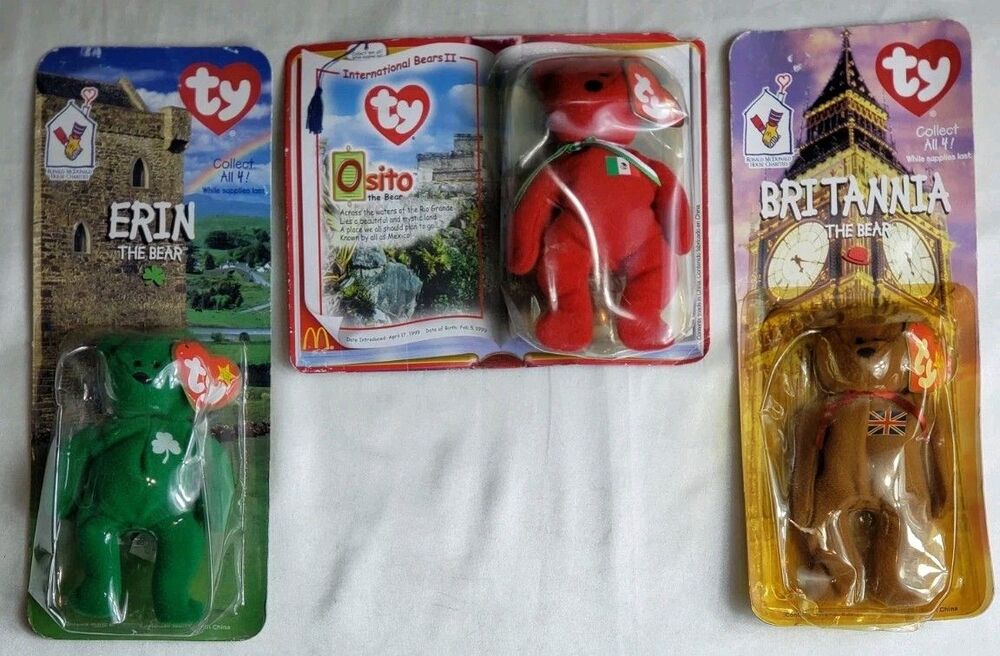 Osito, Britanni, Erin the Bear McDonalds TY International Teenie Beanie Baby....